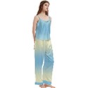 Cream Yellow To Baby Blue Bilinear Gradient Spaghetti Top Long Pants Satin Pajamas Set View3