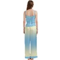 Cream Yellow To Baby Blue Bilinear Gradient Spaghetti Top Long Pants Satin Pajamas Set View4