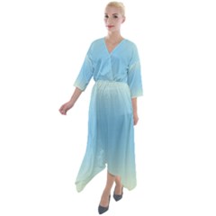 Cream Yellow To Baby Blue Bilinear Gradient Quarter Sleeve Wrap Front Maxi Dress