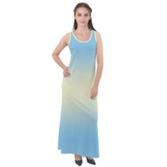 Baby Blue To Cream Yellow Bilinear Gradient Sleeveless Velour Maxi Dress