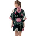 Poppy Flower Plant Petals Bloom Half Sleeve Satin Kimono  View2