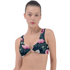 Poppy Flower Plant Petals Bloom Ring Detail Bikini Top