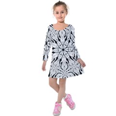 Seamless Tiling Pattern Hand Drawn Black White Kids  Long Sleeve Velvet Dress