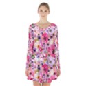 Pattern Seamless Texture Daisies Long Sleeve Velvet V-neck Dress View1