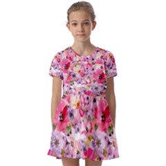 Pattern Seamless Texture Daisies Kids  Short Sleeve Pinafore Style Dress