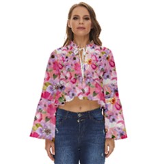 Pattern Seamless Texture Daisies Boho Long Bell Sleeve Top