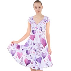 Hearts Love Purple Cap Sleeve Front Wrap Midi Dress