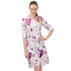 Hearts Love Purple Long Sleeve Mini Shirt Dress