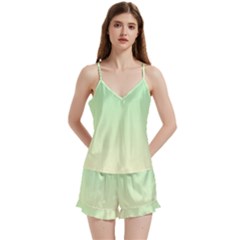 Mint Green To Cream Yellow Linear Gradient V-neck Satin Loungewear Set