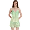 Mint Green To Cream Yellow Linear Gradient V-Neck Satin Loungewear Set View1