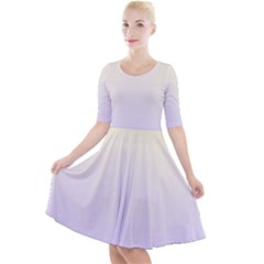 Cream Yellow To Pale Violet Linear Gradient Quarter Sleeve A-line Dress With Pockets