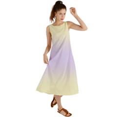 Cream Yellow To Pale Violet Bilinear Gradient Summer Maxi Dress