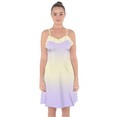 Pale Violet To Cream Yellow Bilinear Gradient Ruffle Detail Chiffon Dress