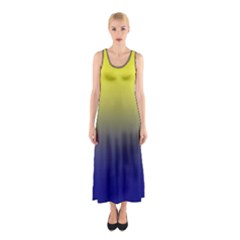 Electric Yellow To Navy Blue Linear Gradient Sleeveless Maxi Dress