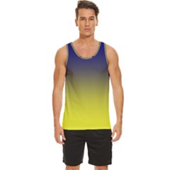 Navy Blue To Electric Yellow Linear Gradient Men s Wide Collar Tank Top