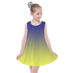 Navy Blue To Electric Yellow Linear Gradient Kids  Summer Dress
