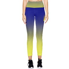 Navy Blue To Electric Yellow Linear Gradient Pocket Leggings 