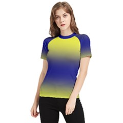 Electric Yellow To Navy Blue Bilinear Gradient Women s Short Sleeve Rash Guard
