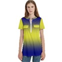 Navy Blue To Electric Yellow Bilinear Gradient Women s Zip Front V-Neck Short Sleeve Casual Top Pocket Shirt View1