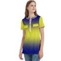 Navy Blue To Electric Yellow Bilinear Gradient Women s Zip Front V-Neck Short Sleeve Casual Top Pocket Shirt View2