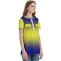 Navy Blue To Electric Yellow Bilinear Gradient Women s Zip Front V-Neck Short Sleeve Casual Top Pocket Shirt View3