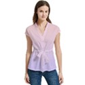 Pale Pink To Pale Violet Linear Gradient Women s Cap Sleeve Mandarin Collar Waist Tie Blouse View1