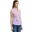 Pale Pink To Pale Violet Linear Gradient Women s Cap Sleeve Mandarin Collar Waist Tie Blouse View3