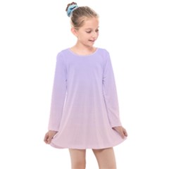 Pale Violet To Pale Pink Linear Gradient Kids  Long Sleeve Dress