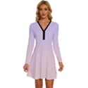 Pale Violet To Pale Pink Linear Gradient Long Sleeve Deep V Mini Dress  View1