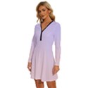 Pale Violet To Pale Pink Linear Gradient Long Sleeve Deep V Mini Dress  View2