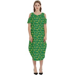 Golden Leaves Cold Shoulder Loose Fit Dress With Pockets