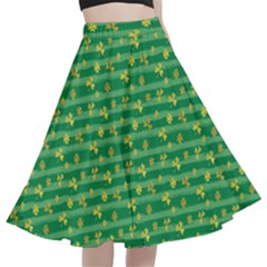 Golden Leaves A-line Full Circle Midi Skirt With Pocket
