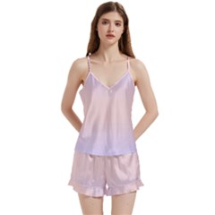Pale Violet To Pale Pink Bilinear Gradient V-neck Satin Loungewear Set