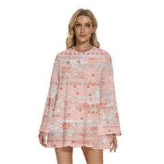 Boho Pattern Round Neck Long Sleeve Bohemian Style Chiffon Mini Dress