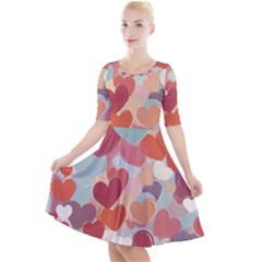 Valentines Day Hearts Romance Love Quarter Sleeve A-line Dress