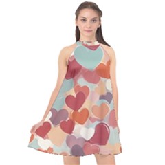 Valentines Day Hearts Romance Love Halter Neckline Chiffon Dress 