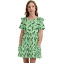 Leaves Pattern Texture Seamless Kids  Frilly Sleeves Pocket Dress View1