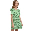 Leaves Pattern Texture Seamless Kids  Frilly Sleeves Pocket Dress View2