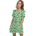 Leaves Pattern Texture Seamless Kids  Frilly Sleeves Pocket Dress View3