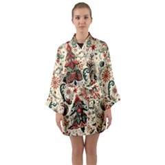 Christmas Tree Snow Long Sleeve Satin Kimono
