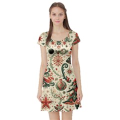 Christmas Tree Snow Short Sleeve Skater Dress