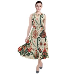 Christmas Tree Snow Round Neck Boho Dress