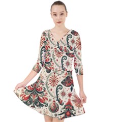 Christmas Tree Snow Quarter Sleeve Front Wrap Dress