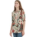 Christmas Tree Snow Women s Zip Front V-Neck 3/4 Sleeve Casual Top Pocket Shirt View2