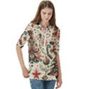 Christmas Tree Snow Women s Zip Front V-Neck 3/4 Sleeve Casual Top Pocket Shirt View3