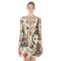 Christmas Tree Snow Long Sleeve Velvet V-neck Dress View1