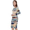 Wave Japanese Mount Fuji Ocean Long Sleeve V-Neck Bodycon Dress  View2