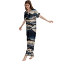Hokusai Moutains Japan Short Sleeve Long Pants Satin Pajamas Set View2