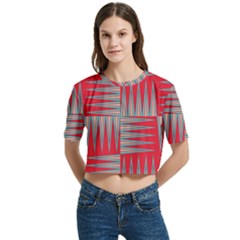 Zigzag Pattern Chevron Red Women s Round Neck Short Sleeve Crop Top