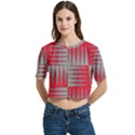 Zigzag Pattern Chevron Red Women s Round Neck Short Sleeve Crop Top View1